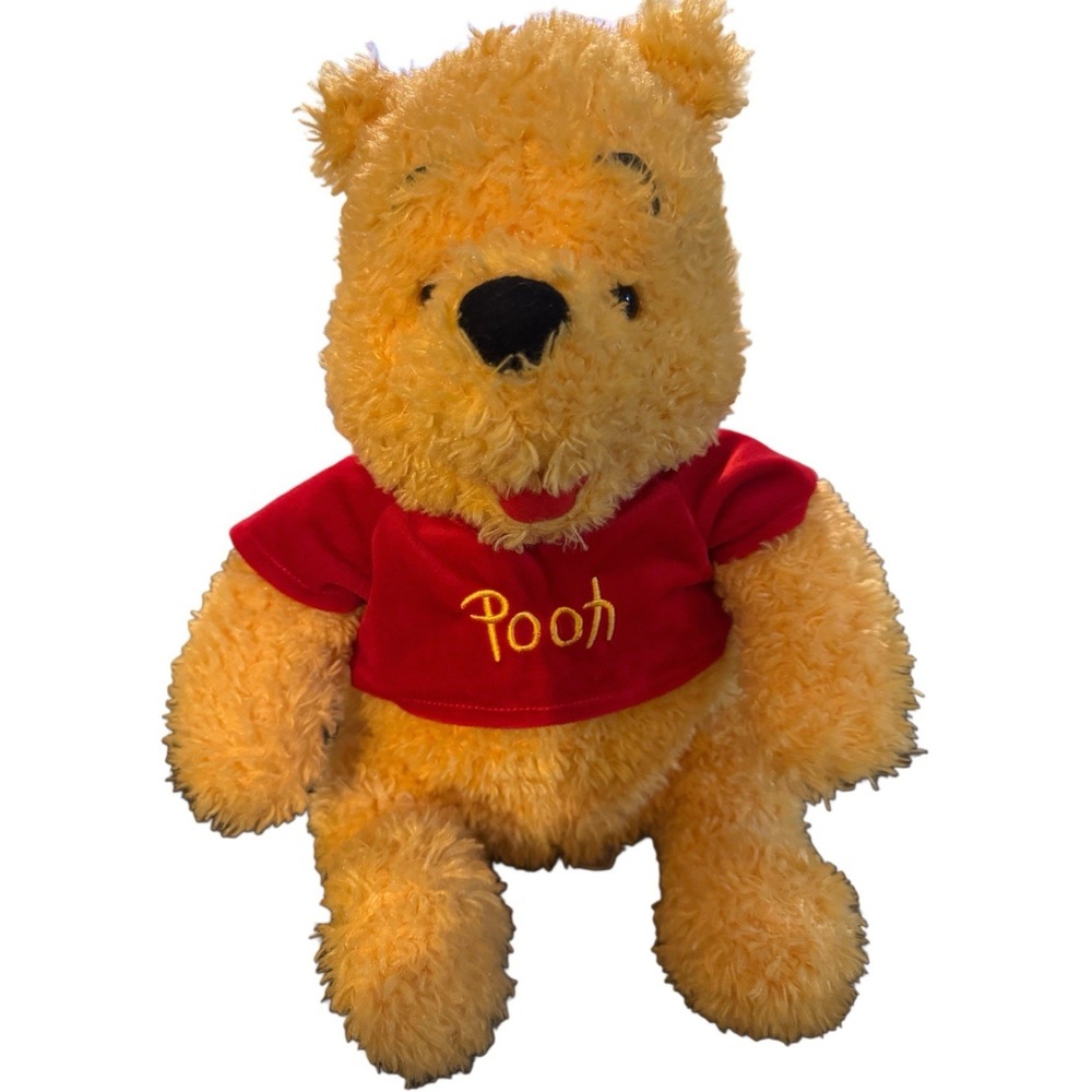 Disney Parks Authentic Winnie the Pooh Plush 13" Red Shirt Embroidered Pooh EUC